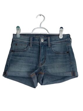 American Eagle Hi-Rise Shortie Jean Shorts Light Wash Size 2 Super Super Stretch